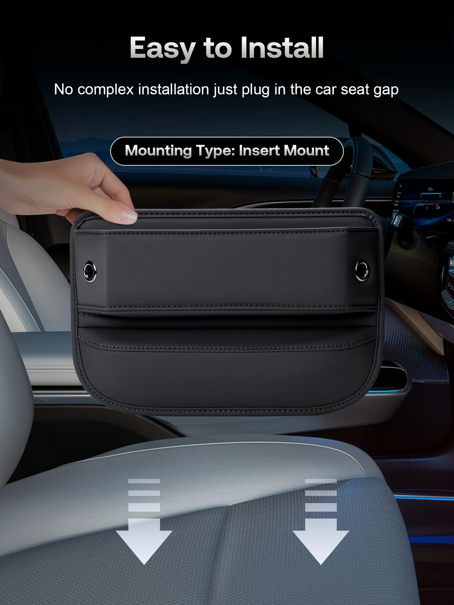 Car Seat Gap Filler Organizer Leather Black 1 Pack
